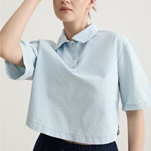 Sunday Best Sky Blue Button-Up Oversized Crop Top